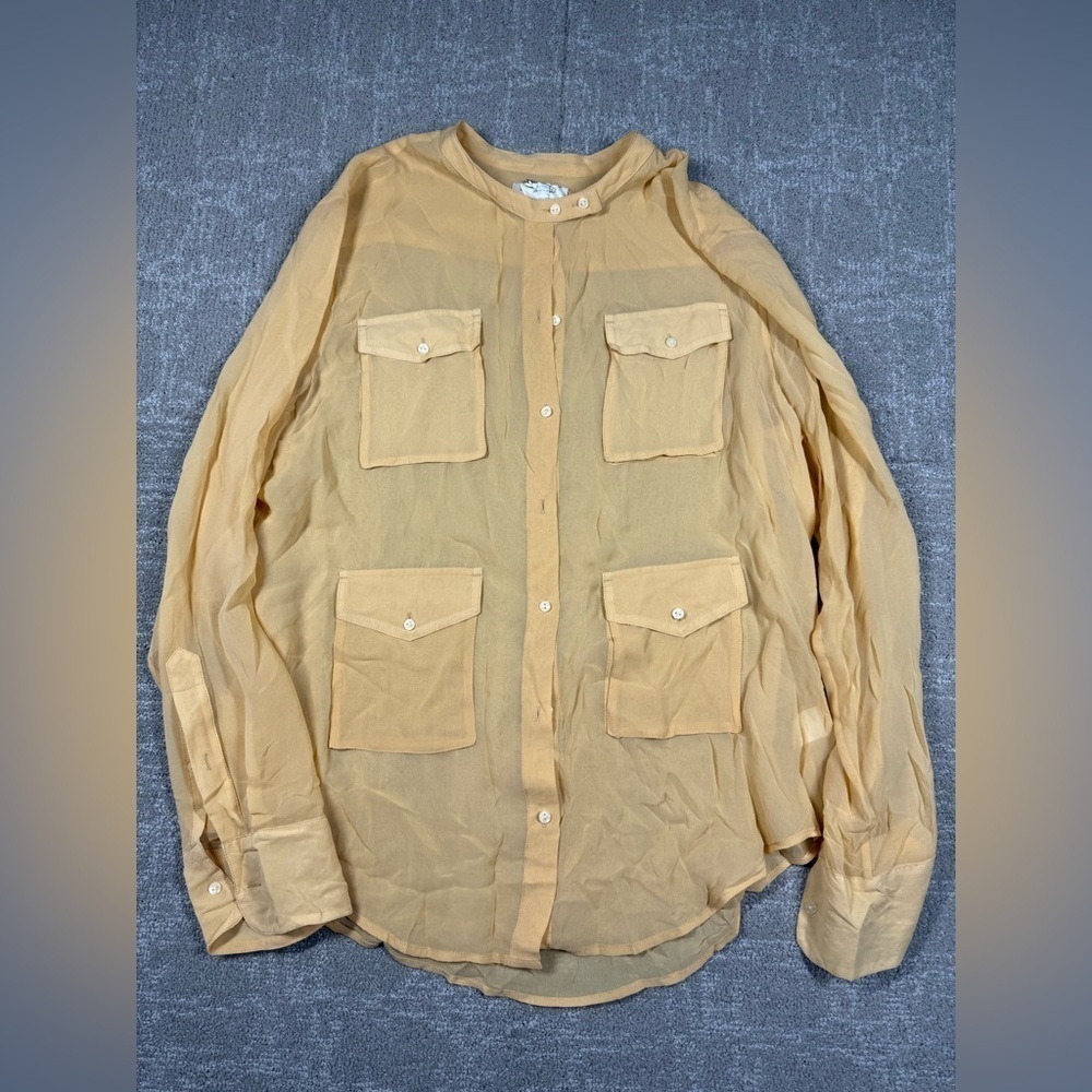 Broadway and Broome Button Down Pocket Front Silk Long Sleeve Top Size Large